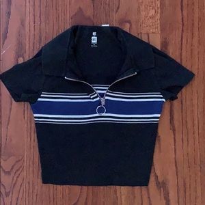 black quarter- zip collared crop top w/ ring zip